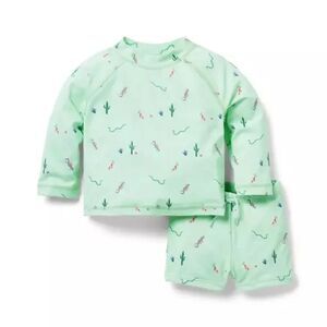 Janie and Jack Mint Green Desert Animal 2 Piece Rash Guard Swimsuit Size 6-12M